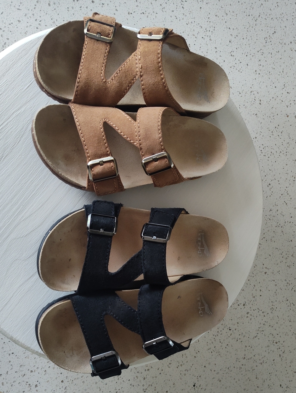 Dansko Dayna Double-Buckle Suede Sandals in Brown and Black Size 38